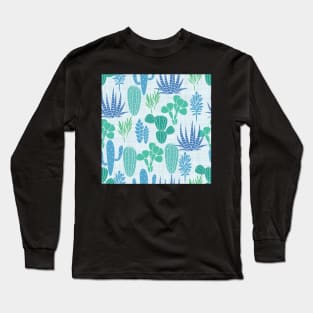 Cactus Garden Blue and Green Long Sleeve T-Shirt